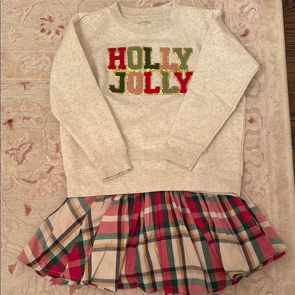 Festive Holly Jolly Sweatshirt and Plaid Skirt